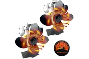 ICDLTJ Fireplace Stove Fans, 2PACK 4 Blade Stove Fan Heat Powered No Electricity Burning Stove Fan with Thermometer for Wood/Log Burner/Fireplace