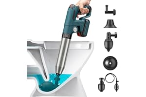 Riiai Toilet Plunger - Heavy Duty Drain Clog Blaster Unclog Gun, Powerful Pneumatic Dredge Equipment, Electric High Pressure Plunger Applied to Toilet, Floor Drain, Clogged Pipe, Blue (TP001)