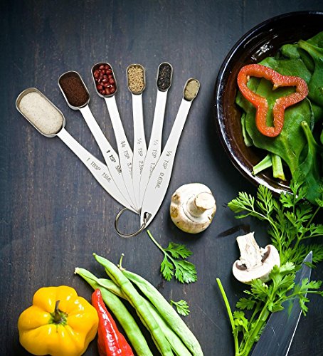 Edelstahl Messlöffel, KOBWA Messlöffel Set aus 18/8 Edelstahl zum Messen von flüssigen und trockenen Zutaten, großer Helfer für Zuhause Kochen und Backen-Kommen Sie mit 6 verschiedenen Größen - 8