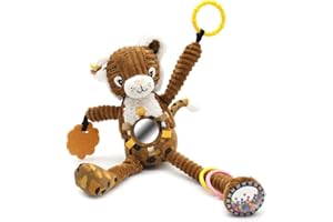 LES DÉGLINGOS LES DEGLINGOS - Peluche d'activité Nomade Speculos le tigre - Ocre - Jouet d'éveil pour bébé - Idée cadeau - Dès la naissance - 36 cm