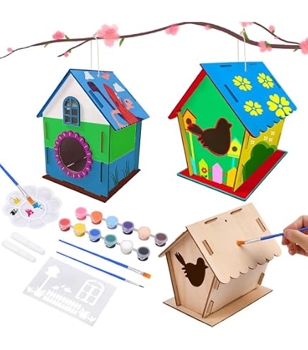 HOVIBU 2 Pezzi Fai Da Te Casetta Uccelli In Legno Kit Per Bambini, Casetta Per Uccelli Per Costruire E Dipingere, Birdhouse Kit Regalo Di Compleanno Di Natale Per Ragazze Ragazzi - 7