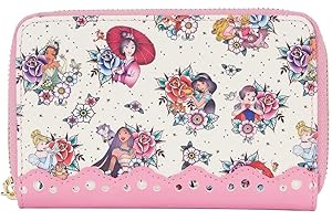 Loungefly Disney Princess Portefeuille zippé en Daim Vegan avec Princesses 15,2 x 10,2 cm