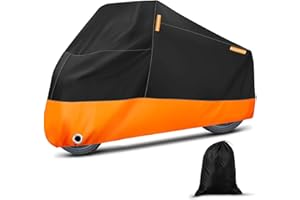 KAQISEN Telo di copertura per moto, per attività all'aria aperta, resistente all'inverno, in tessuto Oxford 210D, sole, impermeabile, 4 strisce riflettenti, fori di bloccaggio (XXL: 245 x 105 x 125 cm)
