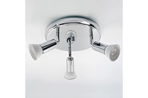 Sweier Plafonnier 3 Spot Chrome LED avec Trois Bras, plafonnier Spot Fourni avec 3 ampoules GU10 5W 430LM Blanc Froid 6000K, Idéal pour Chambre, Cuisine, Salon de Plafonnier Orientable
