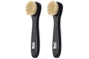 Stone and Clark Horse Hair Shoe Brush - Polish Your Leather to Perfection - Shoe Polish Brush with 100% Horse Hair Bristles & Concaved Beech Wood Handle (Black Dauber Brush (Set of 2))
