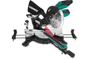 VONROC Scie à Onglet Avec Laser 1500W -Lame de Scie Ø 216 mm - Lame de Scie 40T Incluse - Scie à Onglet Radiale Puissante pour Coupes Précises - 5000 Tours par Minute avec Poignée et Mode de Transport