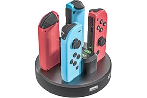 EXTSUD 6 in 1 Switch Controller Ladestation Pro Controller Ladegrät mit 4 Slots für Joy-Con und Typ-C USB Port für Switch Konsole/Pro Controller/Typ-C Geräte Dock mit LED Anzeige