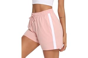 Litherday Short Femme en Coton Bas de Survêtement Court Rayé avec Poches pour Jogging Running Fitness d’Été Doux et Respirant