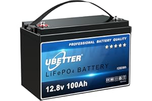 ‎UBETTER UBETTER 12V 100Ah LiFePO4 Batterie Lithium Batterie 12V mit 100A BMS, 4000-15000 Zyklen Deep Cycle Lithium Akku, MAX 1280W Leistung für Wohnwagen, Camping, Solar Home Systeme, Boote