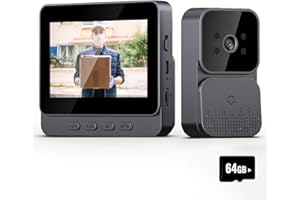 ODIKALA Visiophone, 4.3 pouces Vidéo Interphone Visiophone Portier sans Fil, caméra de sonnette avec moniteur, Détection Humaine, Audio Bidirectionnel, La Fonction de Vision Nocturne+ 64G carte mémoire (A)