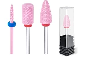 SUBAY Professional Ceramic Nail Drill Bits Set, 3Pcs Universal 3/32'' Acrylic Nail File Bits for Manicure Pedicure, Cuticle Gel Nail Polishing - Nail Drill Bit Set(Pink)