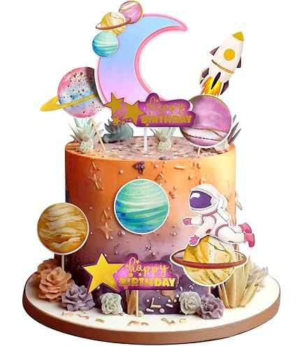 25 Pcs Astronaute Gâteau Topper,Espace Cupcake Toppers Vaisseau Spatial
