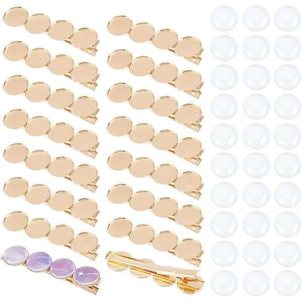UNICRAFTALE 16 Alligator-Haarspangen + 64 Cabochons – DIY-Set In Hellgold Zum Selbergestalten