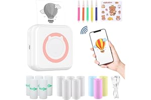 ZAKVOP Mini impresora de fotos móvil, impresora térmica portátil, impresora térmica inalámbrica de bolsillo Bluetooth, impresora de etiquetas térmica sin tinta, fotos, color rosa