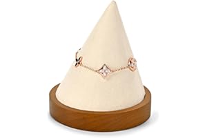 Oirlv Beige Wooden Watch & Bracelet Stand Multi-Functional Cone Shape Display for Watches, Bracelets & Bangles, Soft Velvet Surface, Sturdy Wooden Base