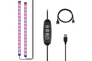 Melofo 2-branched Grow Lights for Indoor Plants 5000k/660nm/450nm Growing Lamps Full Spectrum Plant Auto ON & Off Timer 3/9/12H 3 Modes white/Red/Blue lights 10-Level Dimmable use for Small Plants