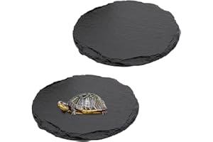 JINGHANGER 2 Stück Reptilien Plattform für Schildkröten Durchmesser15cm Sonnenplattform Futternapf Naturstein Ruheplattform für Schildkröte, Eidechse, Bartdrache, Gecko, Schlange