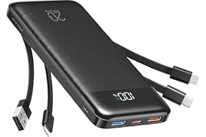 Charmast Power Bank 20000mAh with built-in Cables,Fast Charging 22.5W PD QC Quick Charge Portable Charger USB C compatiable with Smartphones Tablets and More