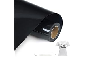 MeYuxg Vinilo Textil Negro - 30,5 CM x 6 M Rollo Termoadhesivo para Cricut & Cameo - Fácil de Cortar & Desherbar (Negro)