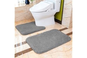 VANZAVANZU Juego de 2 Alfombra de Baño Antideslizante Alfombrilla de Baño Espesa Absorbente Alfombra de Ducha Ultra Suave Alfombrillas para Baño Inodoro Mullido Microfibra - 50 x 80cm + 50 x 60cm (Gris Oscuro)