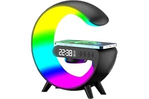 JYNKID Wireless Charger Lamp, G Shaped Lamp Phone Charger, LED Wireless Charging Speaker Charger Light, RGB Color Changing Ambient Night Light Charger Stand Table Smart G Lamp for Bedroom (Black)