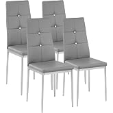 Tectake&reg; Dining Chairs Upholstered in Faux Leather, Set 4, 97 cm High | Padded, High Back with Decorative Stones, 40 x 42 x 9