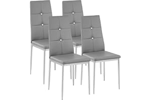 TecTake® Silla de Comedor, Asiento y Respaldo Acolchado, Piel Sintética, Piedras Brillantes, Sillas Modernas, Sillas Cocina, Alta Capacidad de Carga, Montaje Rápido - 4 Sillas Gris