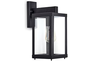 HOFSTEIN Applique d'extérieur Tieva en métal noir et verre, applique murale cubique créant un élégant jeu de lumière au mur, lanterne pour 1 ampoule E27, ampoule(s) non incluse(s)