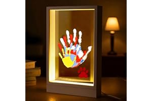 FUERDICH Family Handprint Kit, USB-Powered LED Illuminated Family Handprint Photo Frame Set with oft LED Light, Paints & DIY Tools Pet Paw Print Family Keepsake Home Decor