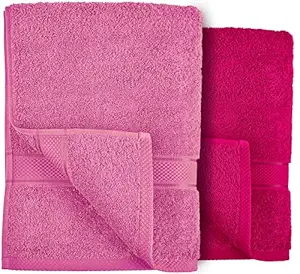 Jikko Refresh 100% Cotton 2 Piece Girls Bath Towel Set , 480 GSM (Candy Pink & Paradise Pink)