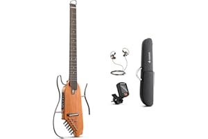 Donner HUSH-I Electro-Acoustic Guitar For Travel - Portable Ultra-Light and Quiet Performance Headless Guitar, Mahogany Body with Removable Frames, Gig Bag, and Accessories