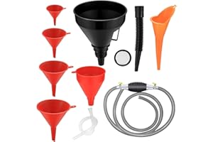 COPSD 8 Stück Einfülltrichter Set,Kraftstoff Trichter Benzin，Rechtwinkliges Flexibles Kunststoff Trichter Set, Universal Auto Benzin Kraftstoff Trichter mit Abnehmbarem Schlauch Und Manuelle Ölabsorber