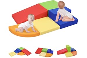 Wilwolfer Parcours Motricité Bébé 5 Pièces: Module Motricité Enfant Cuir PU Blocs Mousse Éducatifs avec Velcro - Jouets Descalade Bébé Structure d'escalade Antidérapante Ensemble(Classique)