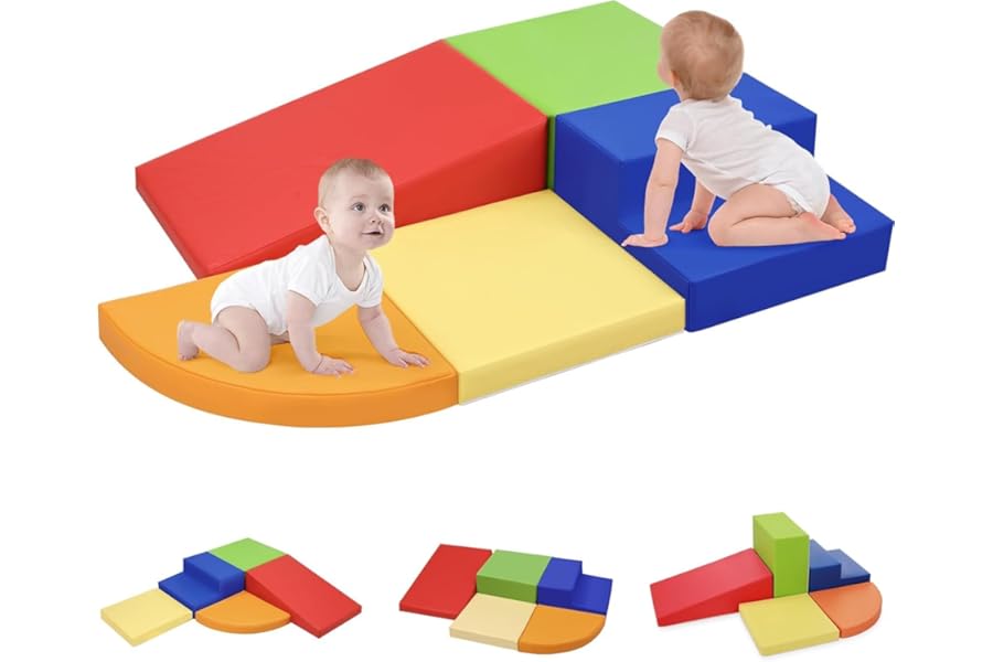 Wilwolfer Toddler Soft Play Set Indoor: 5 PCS Soft Play Equipment for Baby Motor Devolpment - Foam Blocks Climbing Toys for Kids Playroom Decorations(Classic)