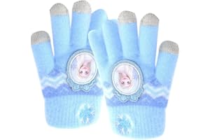 IOSCDH Elsa Winter Full Finger Gloves, Gestrickt Wärme Weiches Futter Wolle Wärme Outdoor Handschuhe Winddicht Schneesicher Gepolstert Dicke Handschuhe Kinder Warme Handschuhe Jungen Mädchen Blau