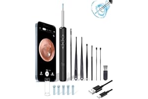 JR JUMIAR Ear Wax Removal Kit, 1080P HD Wireless Ear Cleaner Ear Wax Remover, 6 LED Lights & 3 Curves 6 Ear Spoons WiFi Otoscope Ear Wax Removal Kit Camera, IP67 Waterproof Ear Scope for iPhone, Android, iPad