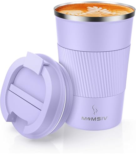 MOMSIV, tazza termica da 380 ml, antiscivolo, in acciaio inox, da