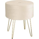 tectake&reg; Elegant Velvet Round Stool with Storage Space, Load Capacity 300 kg, Bedroom Auxiliary Furniture, Living Room Pouffe