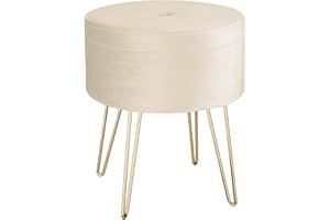 TecTake® Elegante Taburete Redondo Aterciopelado con Espacio de Almacenamiento, Capacidad de Carga 300 kg, Mueble Auxiliar Dormitorio, Puff Salon, Taburete Dormitorio, Puff almacenaje - Crema