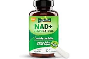 DASHR NAD+ 1000MG Resveratrol Ergänzung, Vegetarische Kapseln, 120 Weichkapseln, Steigert Energie und Verbessert den Stoffwechsel