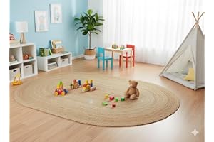 ‎CRAFT TRADE Craft Trade Handgewebt Natur Boho Jute Teppich Reversibel Geflochten Waschbarer Oval Juteteppich für Küche Wohnzimmer und Schlafzimmer- 150x210 cm