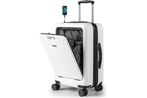 COSTWAY Bagaż podręczny ze składanym blatem, 38 l, z kieszenią przednią, kieszenią na laptopa, przyłączem USB i kółkami obrotowymi, twarda walizka na komputer z zamkiem TSA