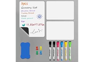 Kinoco Magnetic Dry Erase Whiteboard Sheet for Refrigerator (30x20cm) - Includes 3 Whiteboards, 6Markers, 4 Magnetic Pins 1 Eraser - Stain-Resistant Fridge Board for Notes, Planning & Organization