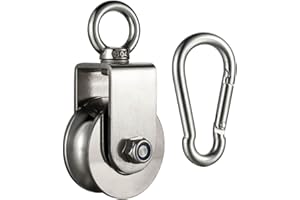 KCNOFNC Polea con mosquetón M10, bloque de cuerda para cuerdas de acero, acero inoxidable 304, capacidad de carga de 800 kg