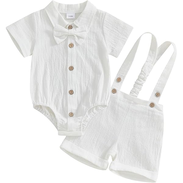 Baby Jungen Anzug 3-teilig - Strampler Mit Hosenträgern & Fliege Für Besondere Anlässe