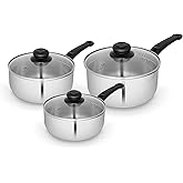 Swan SWPS5025SS Townhouse 3 Piece Stainless Steel Saucepan Set with 16/18/20cm saucepans with Glass Lids, Suitable for All Ho