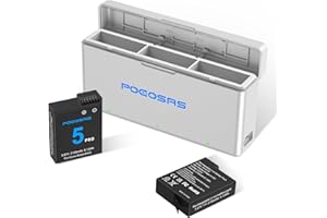 POEOSAS Osmo Action 5 Pro/4/3 Akku Ladegerät Set, 2100mAh 2er Pack Akku und 3 Kanal Schnellladegerät-Hub, kompatibel mit DJI OSMO Action 5 Pro, Osmo Action 4, Osmo Action 3 Kamera