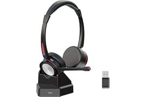 Beebang Bluetooth Headset with Microphone for PC, Wireless Headset with USB Adapter & Charging Station, 40 Hours Talk Time, Wireless for Office, Work, Laptop, Mobile Phone, Microsoft Teams Call Centre