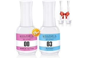 ‎WAKANIYA Dipping Powder Liquid Set, 2×15ML Dip-Pulver System Essentials Kit Basis Top Coat Aktivator Dip-Maniküre-Sets, 2 In 1 Dip Flüssigkeit Set mit Ersatzbürste, Glänzend und Dauerhaft