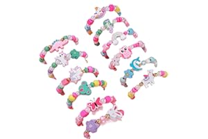 Lrikas 12 Pezzi Braccialetti Amicizia per Bambina Ragazza per Feste Regolabile Legno Unicorno Farfalla Sirena Gadget Compleanno